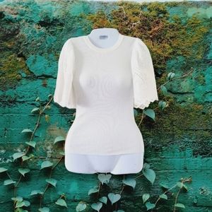 VICI | Pretty White Eyelet Lace Cut Out Butterfly Sleeve Fitted Top (SIZE XS)